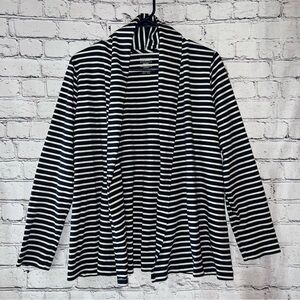 L.L. Bean Supima Cotton Navy Blue Striped Open Front Cardigan Size Medium